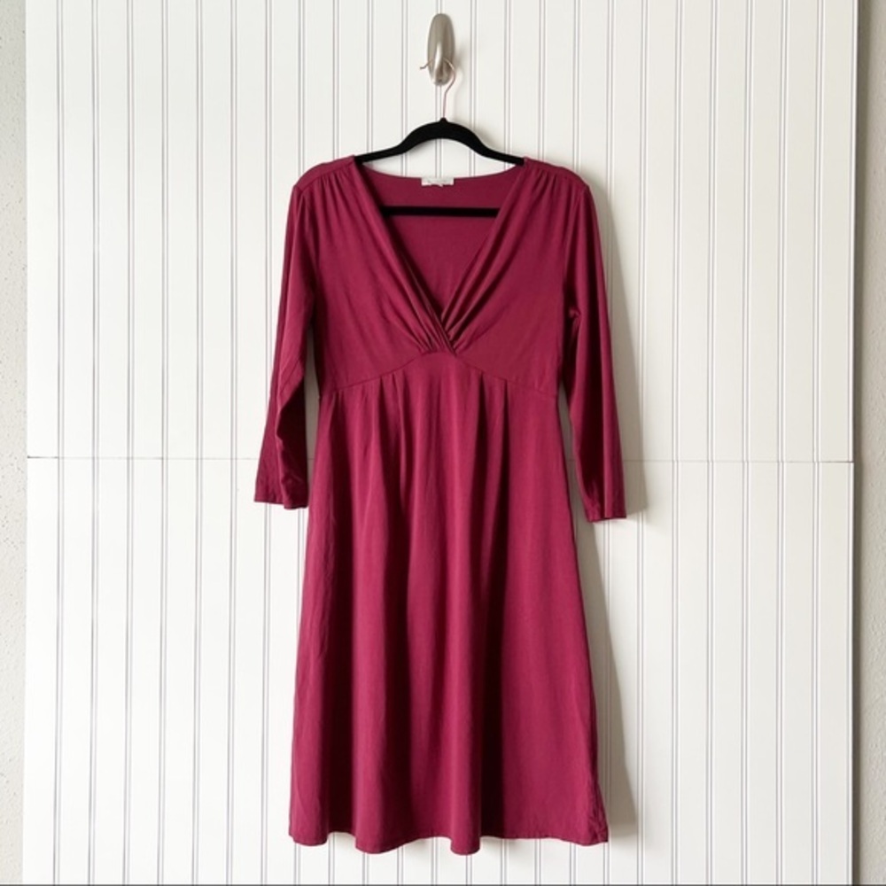 Garnet Hill XS Burgundy Gatherer V Neck Dress